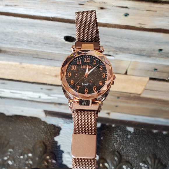 Starry Sky Watch - Beige, Black Sparkle Face, Large Number Time Marker - Picture 6 of 11